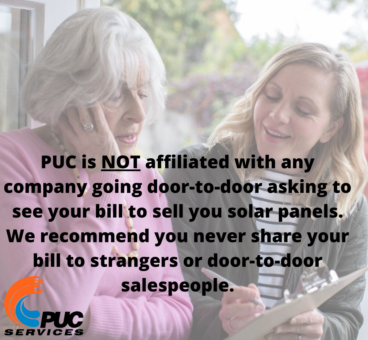 PUC not affiliated with door-to-door salespersons