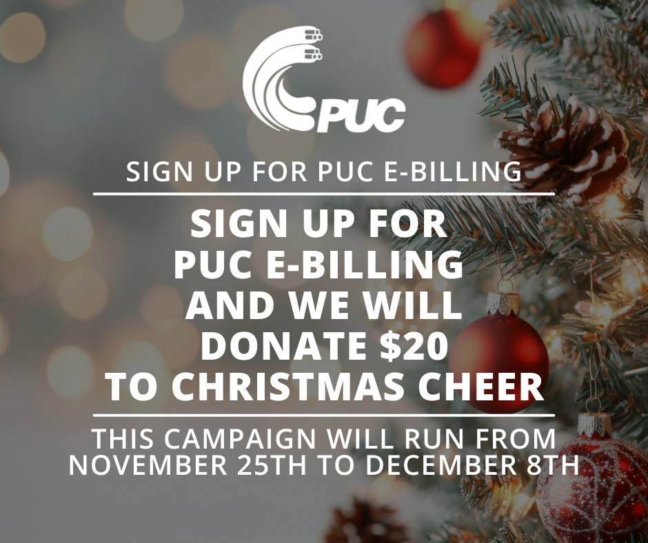 PUC Will Donate $20 To Christmas Cheer For Every Customer Who Signs Up For E-billing 